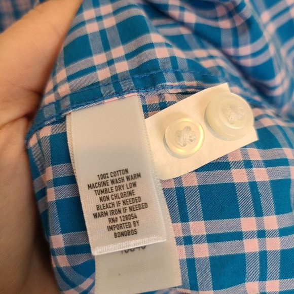 Bonobos Mens L Blue Plaid Long Sleeves Slim Fit Button Down Shirt Pocket - Picture 7 of 8